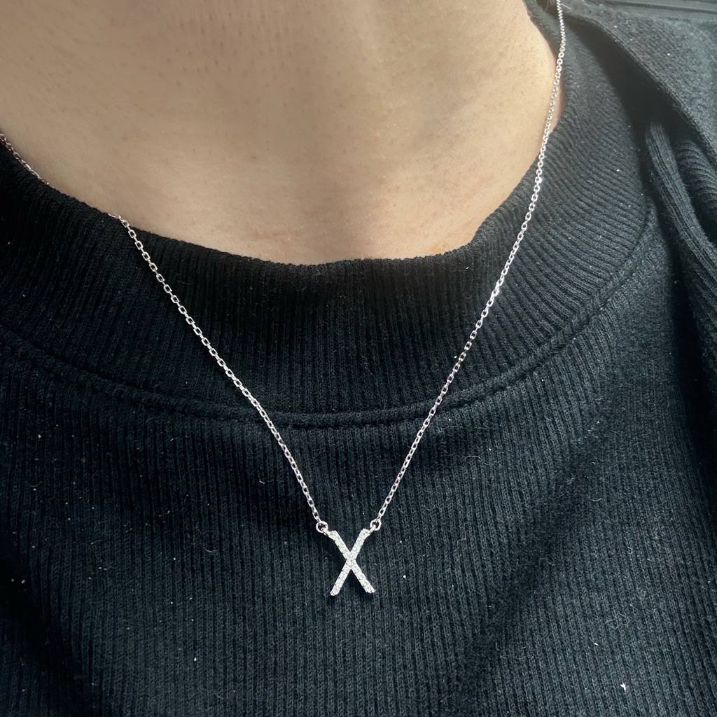 Suzy Levian Elegant Sterling Silver White Topaz Ini X Necklace